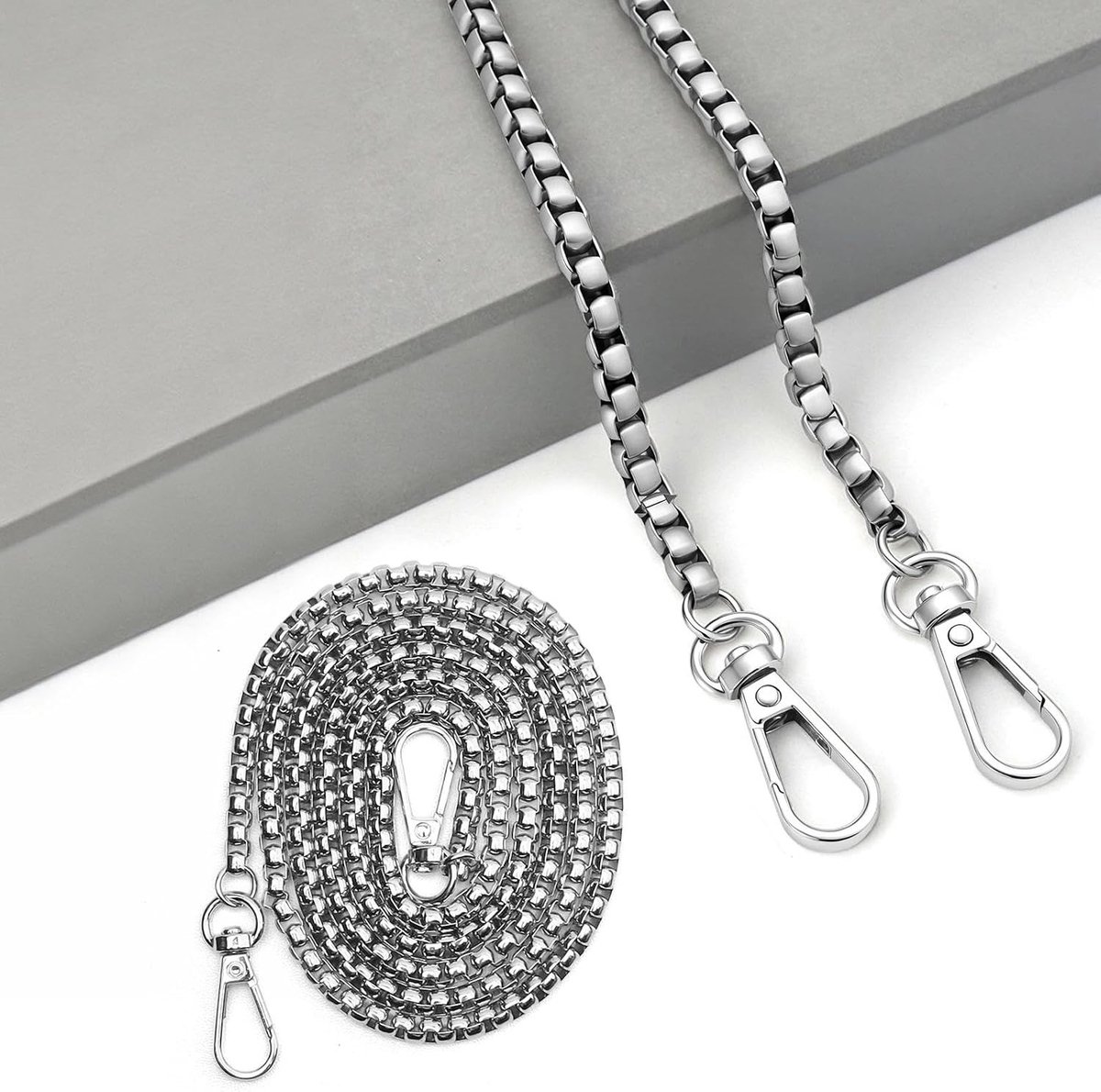 Ketting van 1,2 m voor schoudertassen, zilveren tasketting met vierkante schakels, veelzijdig en stijlvol
