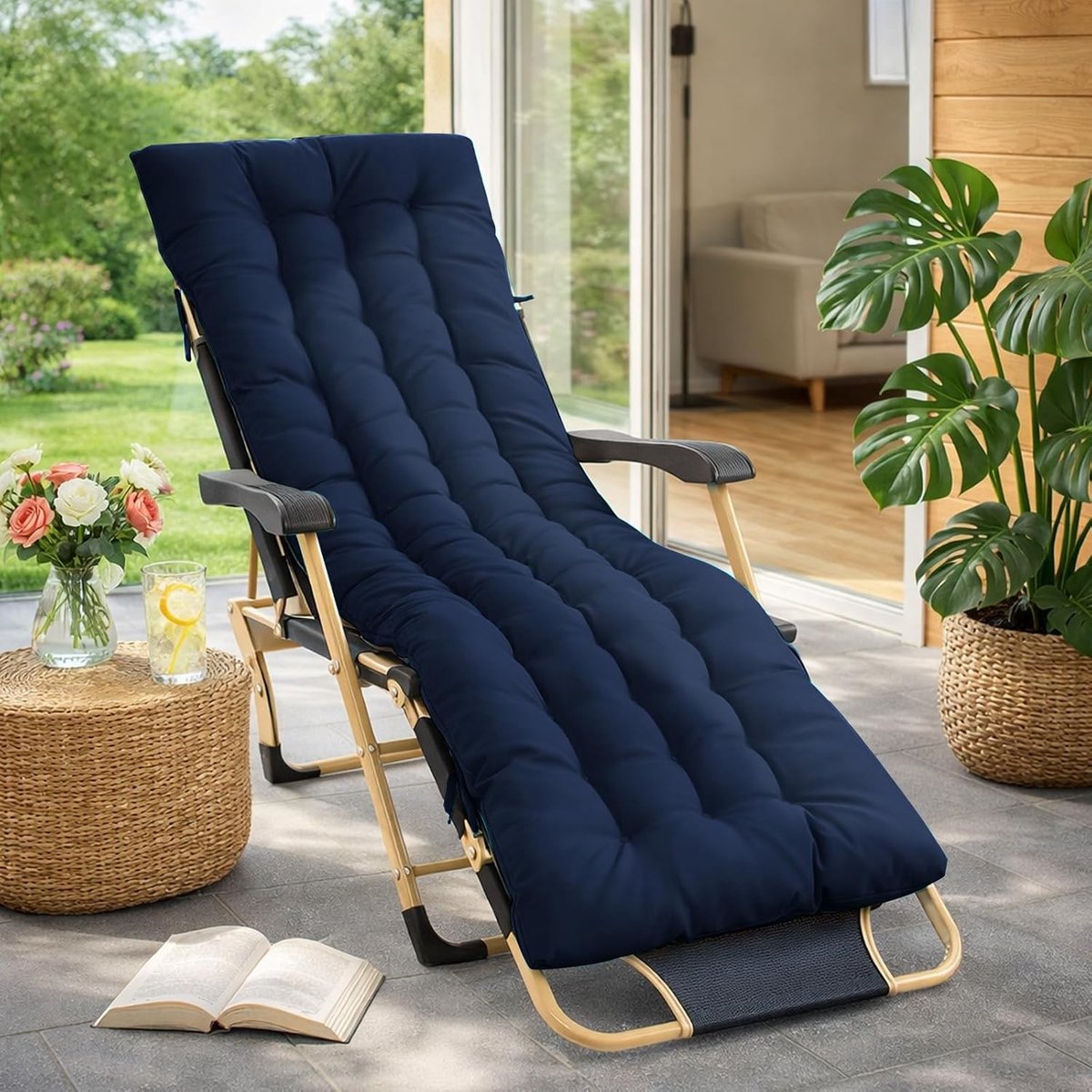 Buitenkussen voor ligstoel 170x50x10 cm – Waterdicht en comfortabel matje voor tuin, terras en balkon met eenvoudige bevestiging en optimale ondersteuning
