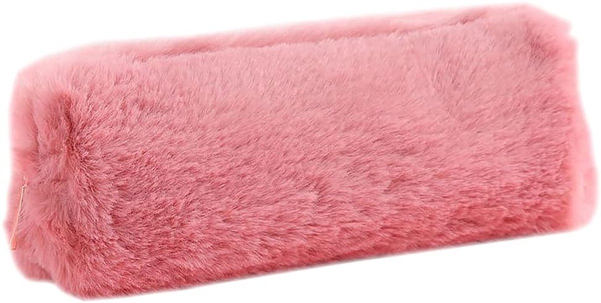 Zachte Pluche Pennenetui en Cosmetica Tas voor Jongeren, Perfect voor School en Reizen (Donkerroze)