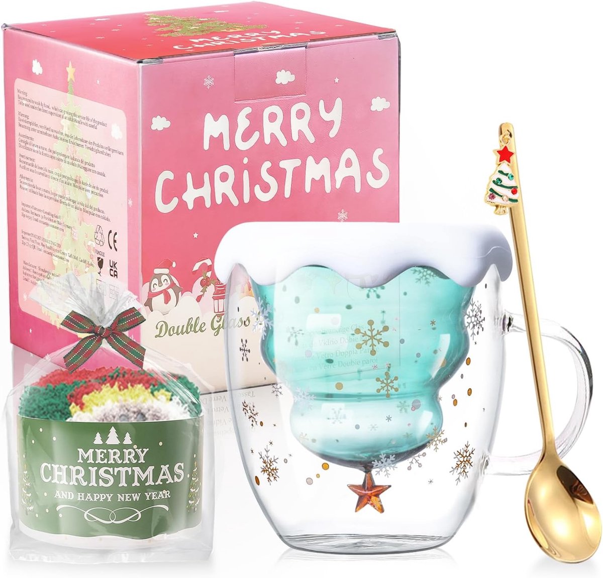 Dubbelwandige Glazen Koffiemok met Handvat voor Kerstcadeau, Verjaardagscadeau, Perfect voor Latté, Cappuccino en Thee
