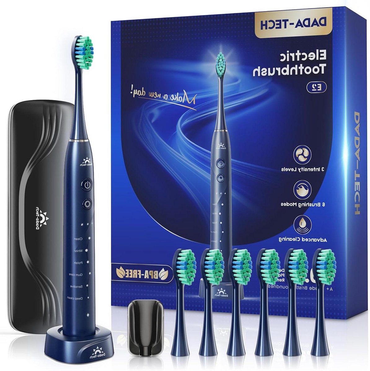 Elektrische Tandenborstel - Sonische Borstel - Mondverzorging - 18 Gepersonaliseerde Ervaringen - 7 Borstelkoppen - Blauw