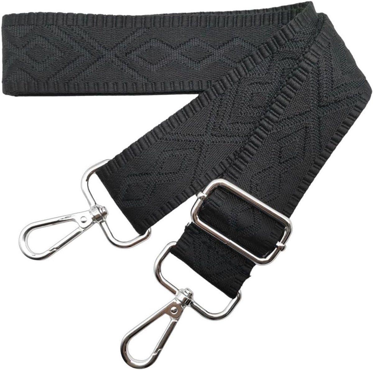 Verstelbare Schouderband voor Tas, Brede Handtasriem met Zilveren Gesp, DIY Accessoires voor Vrouwen, Zwart, 3.8 cm, Comfortabel en Stijlvol