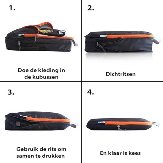 Reis Organisatie Sets - Koffer Organizer - Bagage Comprimeren - Ruimtebesparend Ontwerp - 4 Delig - Zwart — afbeelding 4