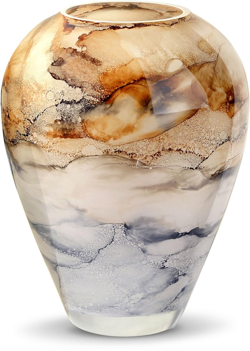 Vaas 27 cm - mondgeblazen zandkleurig glas - luxe uitstraling - elegant voor bloemen - ShopVlot