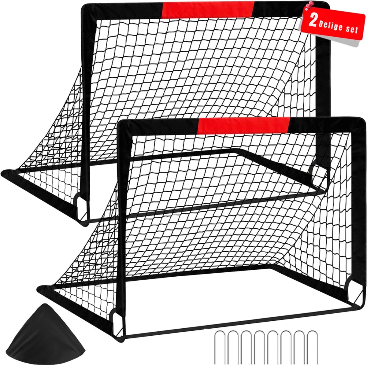 Allvia® Voetbaldoeltjes Set Van 2' - Voetbal - Voetbalgoal - Zwart - 80cm x 100cm x 80cm