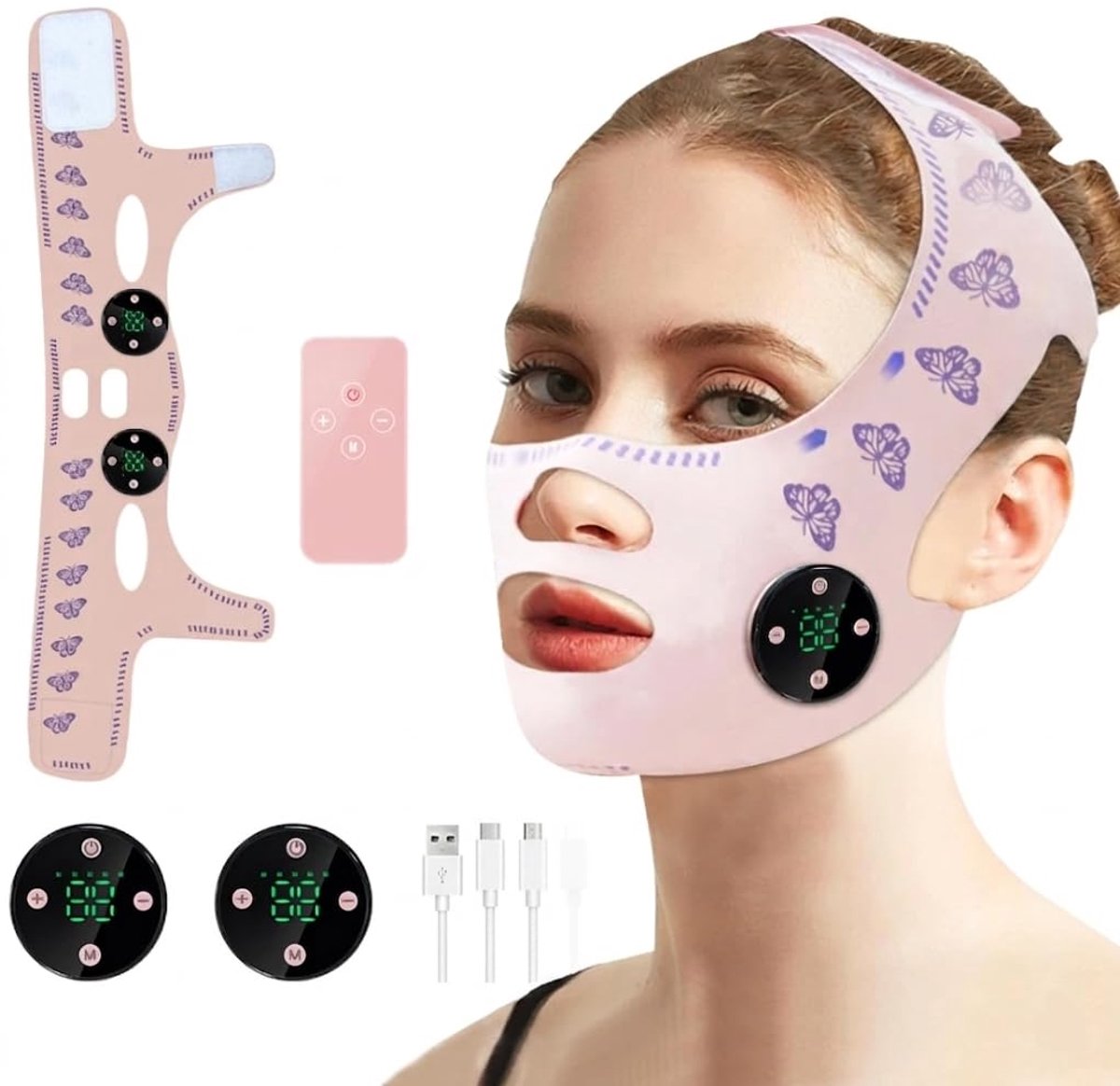 V-lijn liftend masker, gezichtsmassageapparaat voor het verminderen van een dubbele kin, afslankband voor het gezicht, kinlift en kaaklijnvormer, draagbaar apparaat voor gezichtssculptuur