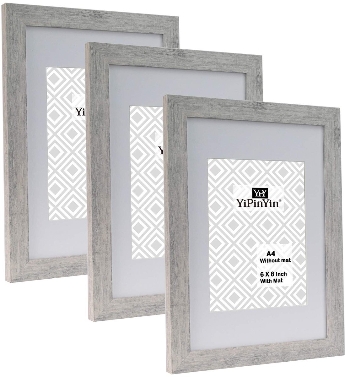 A4 fotolijst set van 3 - rookgrijs hout - met perspex en houder - ideaal voor tafel of wandpresentatie - ShopVlot