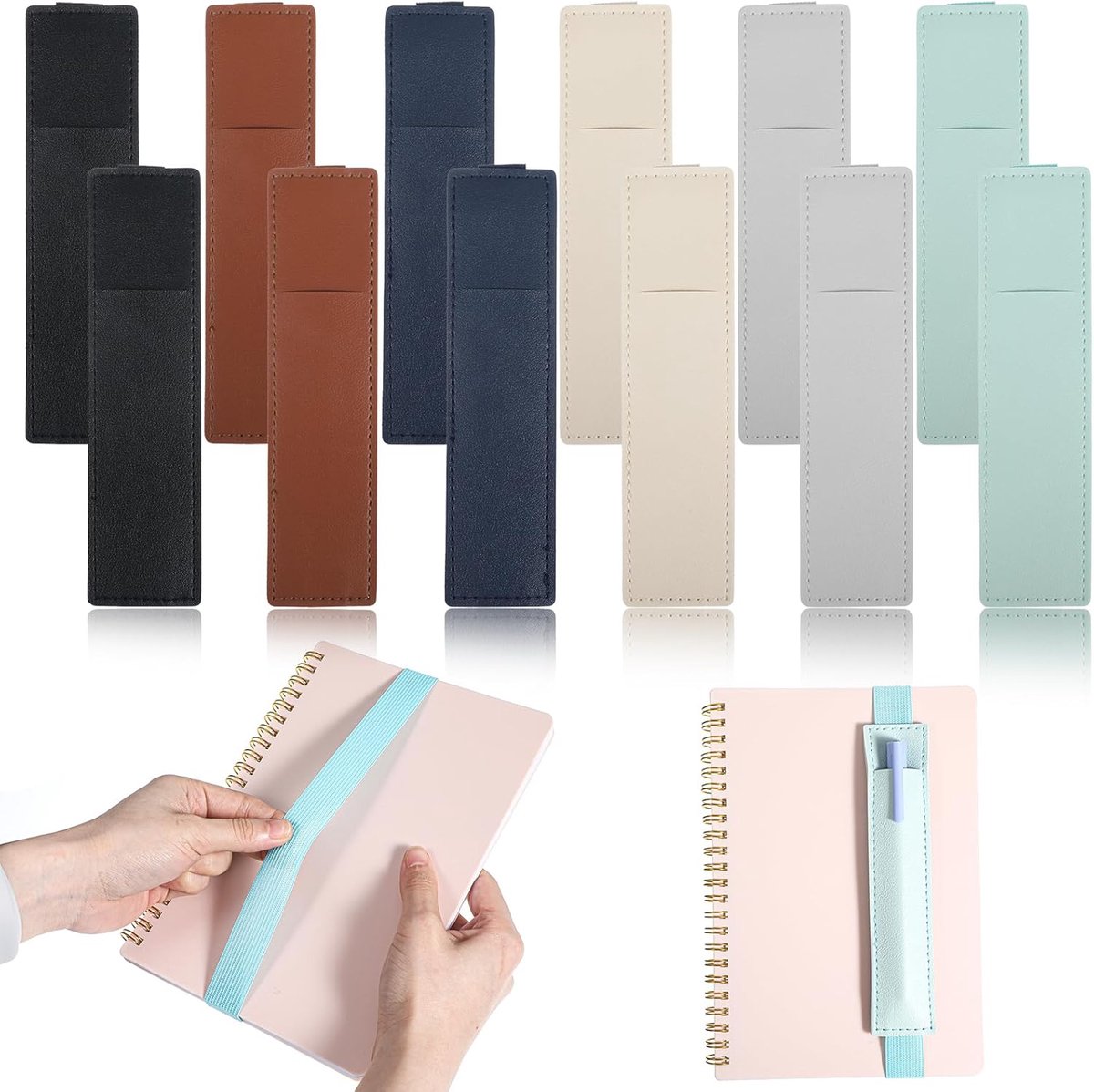 Elastische pen houder 12 stuks - verstelbaar PU leer - draagbare pen sleeve - ideaal voor notitieboek en planner - ShopVlot