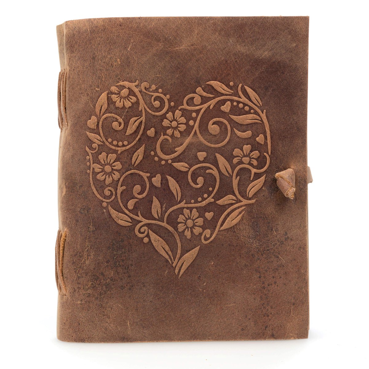 Notitieboek DIN A5 - Leren met reliëf hart - 240 pagina's zuurvrij katoenpapier - Perfect voor handlettering - ShopVlot