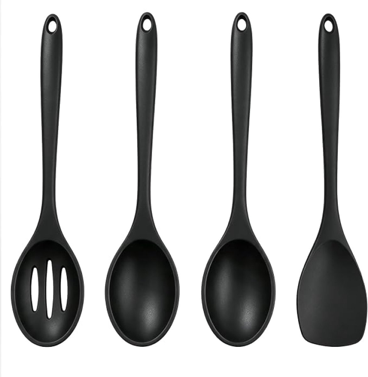 Set van 4 siliconen keukenlepels, zwart, hittebestendig, vaatwasserbestendig