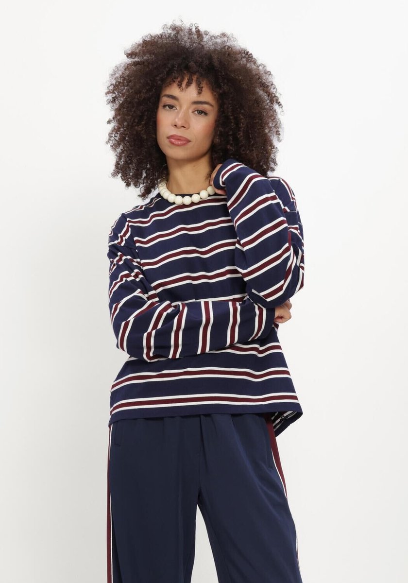 Catwalk Junkie Striped Long Sleeve Tops & T-shirts Dames - Shirt - Donkerblauw - Maat 38
