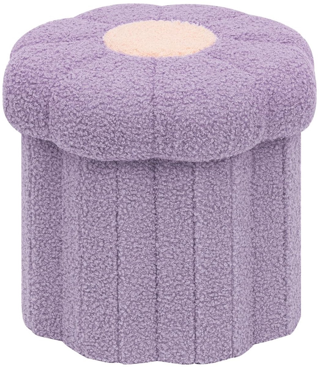 Opbergpoef 32x32x29cm - bouclé paars - bloemvorm - praktisch voetenbankje - ShopVlot