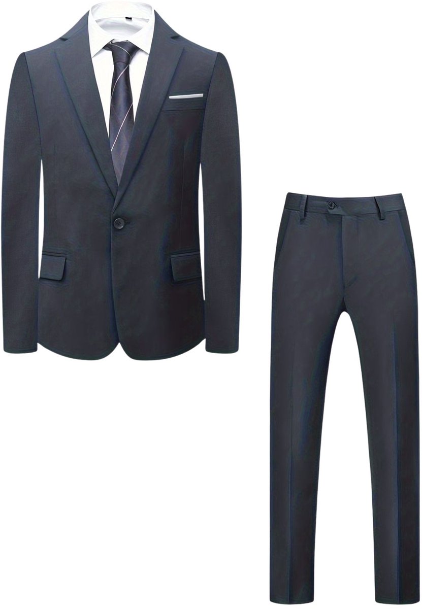 Currero 3 Delig Herenpak Met Overhemd - Suit 2 Delig - Tailored Fit Kostuum - Business Pak - Trouwpak - Smoking - Tuxedo Stijl - Bruiloft, Kantoor & Feest - Donkergrijs XXXL