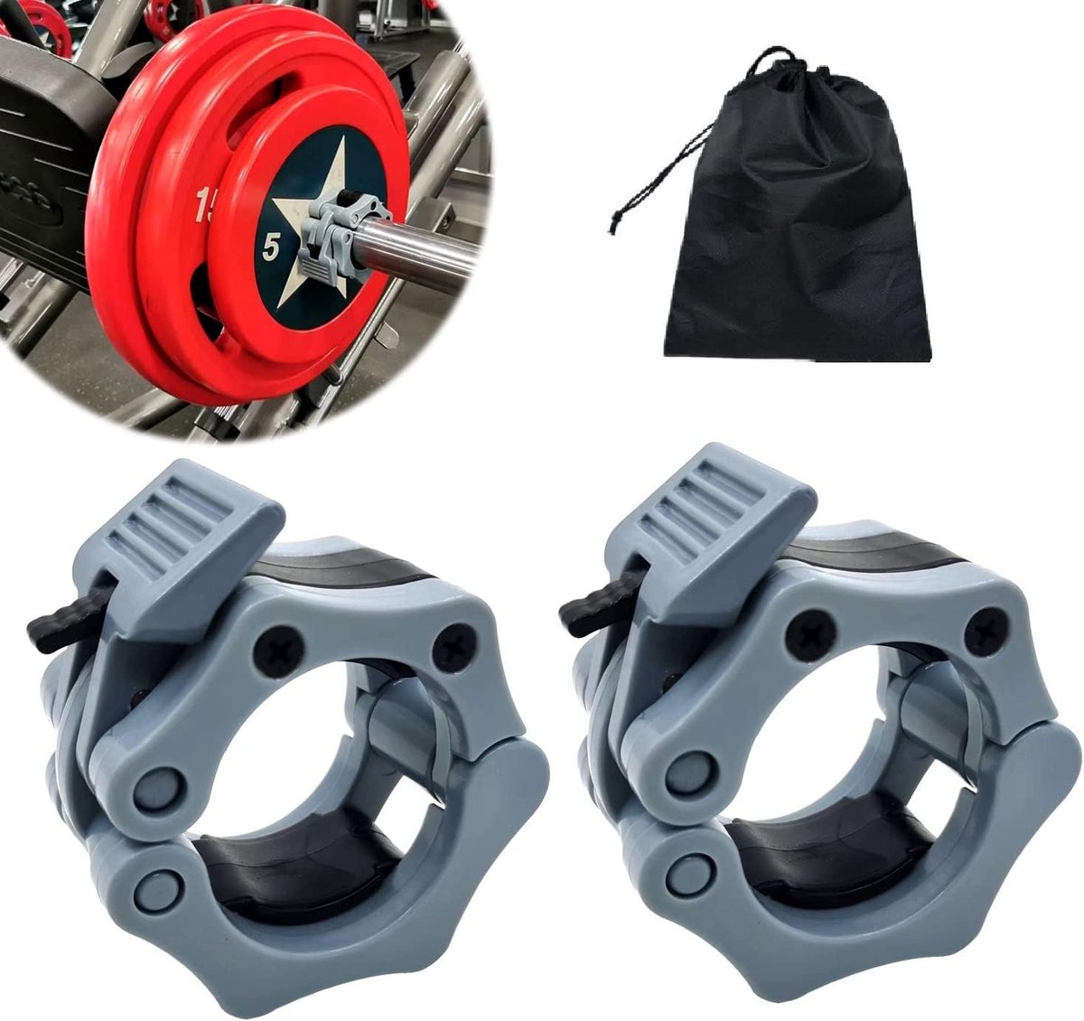 Olympische Barbell Klemmen voor Snelle Bevestiging, 2 Inch Locking Clips voor Gewichtheffen, Fitness en Bodybuilding Training - Grijs