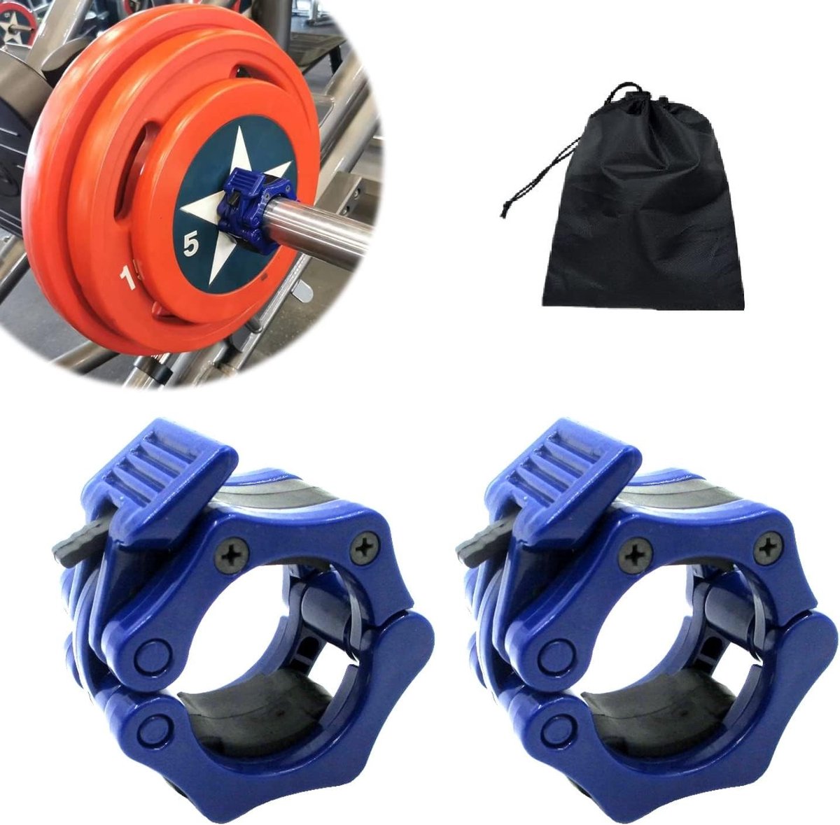 Olympische Barbell Klemmen voor Snelle Bevestiging - 2 Inch Locking Klemmen voor Gewichtsschijven, Gewichtheffen en Fitness Training - Blauw