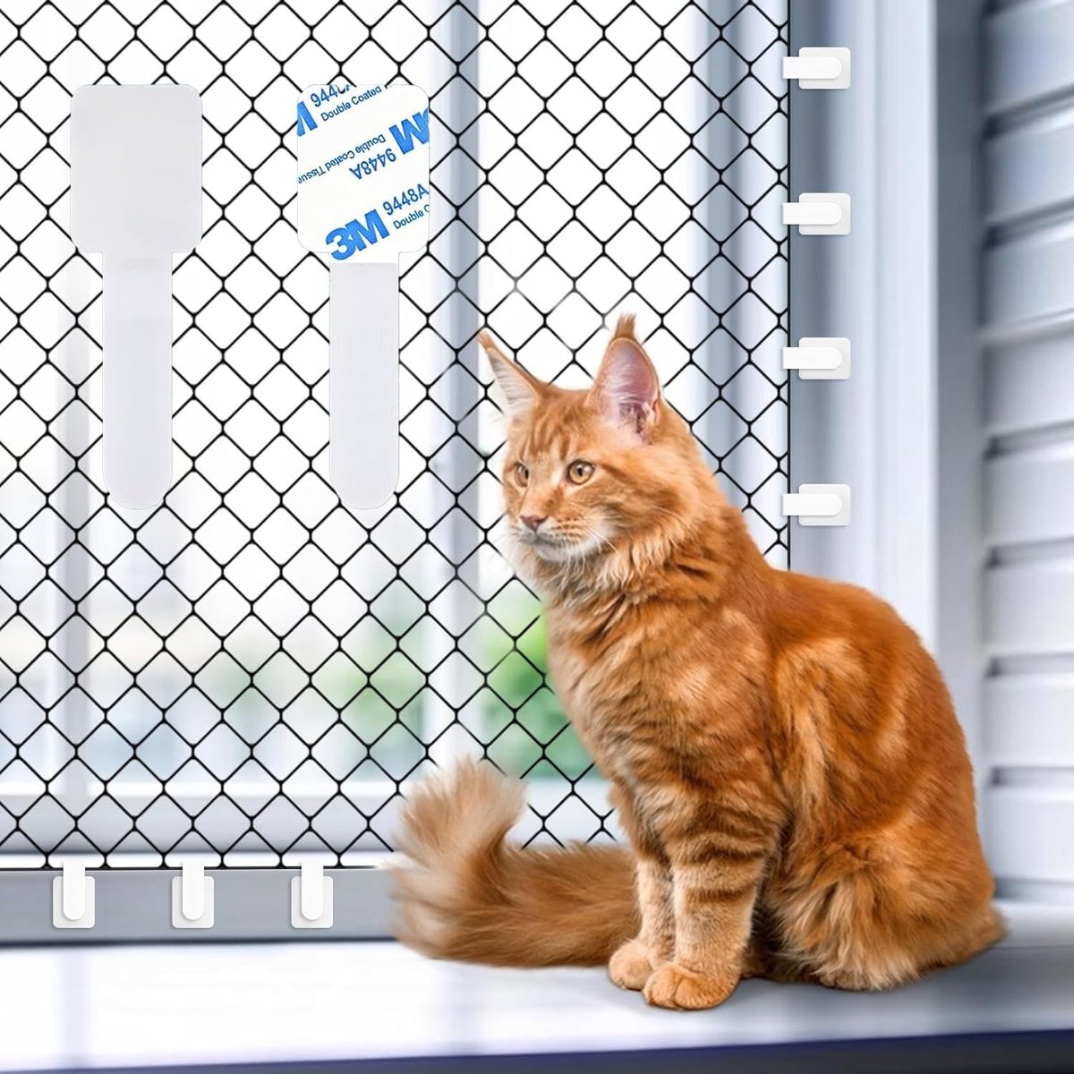 Set van 60 Buitenstickers voor Katten - Plakhaken zonder Boren voor Balkonbeveiliging en Kattennetten