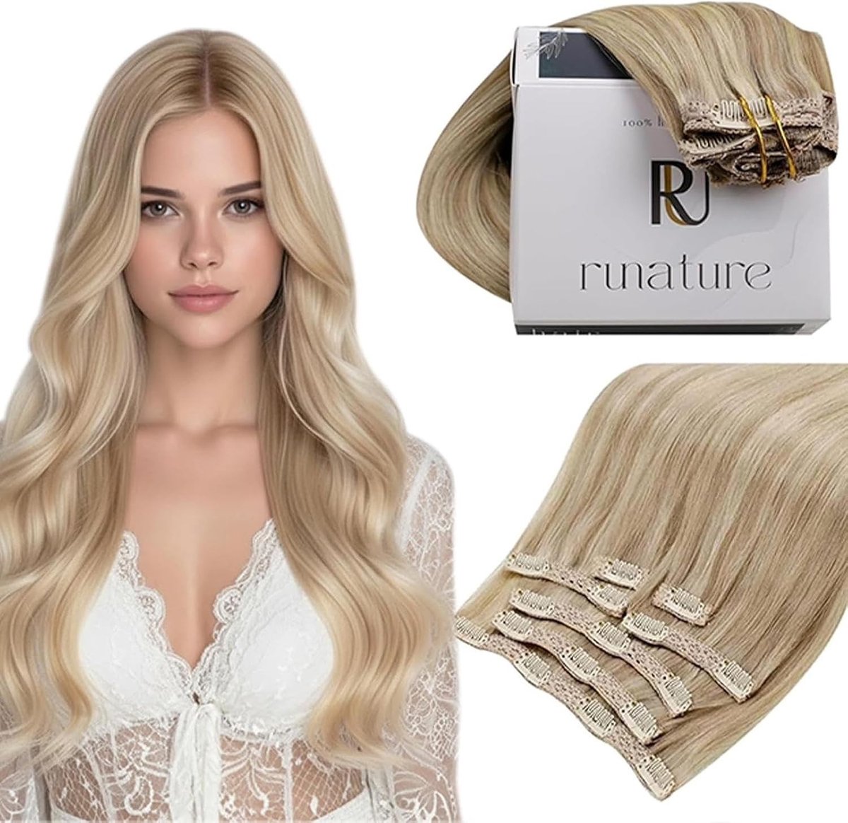 Natuurlijke Clip-in Haarextensions van Menselijk Haar van 40 cm voor Volumineus en Lang Haar