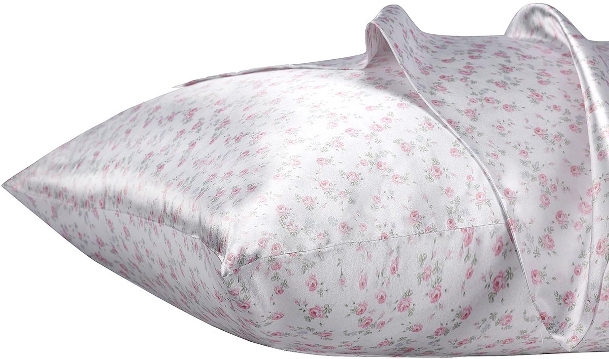 Kussenhoes 40 x 70 cm - Polyester satijn - Gladde bloemenprint - Verzorgt haar - ShopVlot