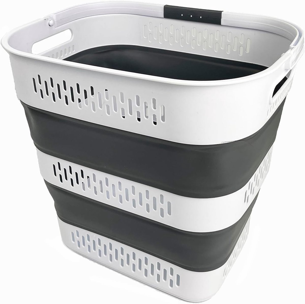 Opvouwbare Plastic Wasmand - Wit/Staal Grijs - 48 x 37 x 38 cm - Ruimtebesparende Opbergcontainer met Handgrepen - Voor Was en Opslag