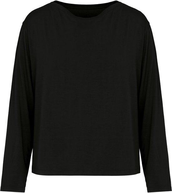 Zwart Hunkemöller pyjamashirt van jersey met lange mouwen, vooraanzicht.