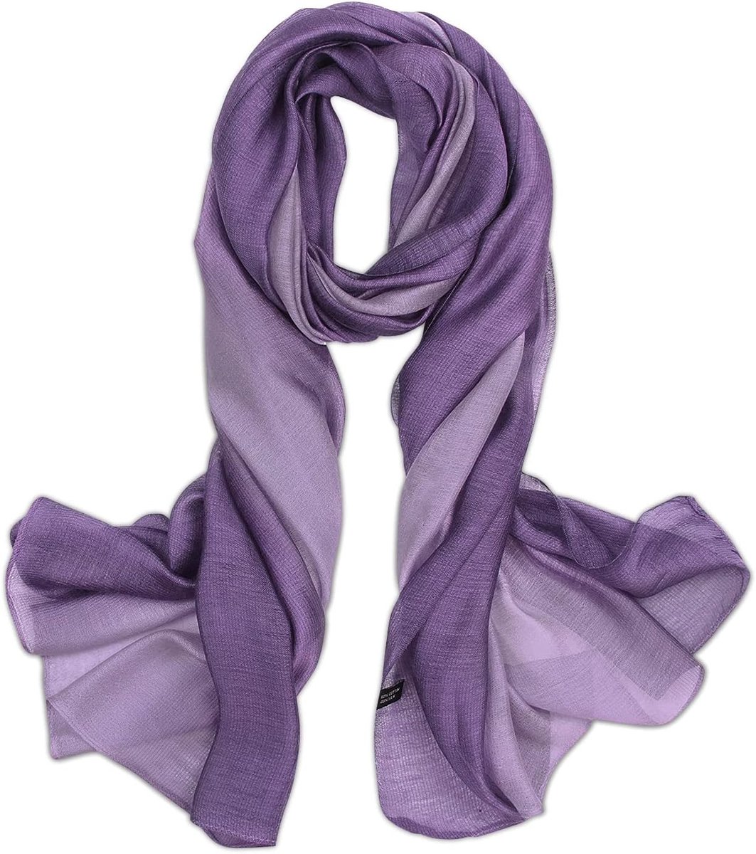 Elegante Zijdeachtige Sjaal voor Dames met Gradient Kleur en Stiksels - Lichtgewicht, Zacht en Beschermend voor Alle Seizoenen, Donker Paars, One Size