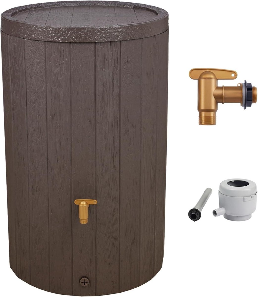 Regenopslagset - Waterton compleet - Duurzaam water - Houtlook design - 220 liter - Bruin