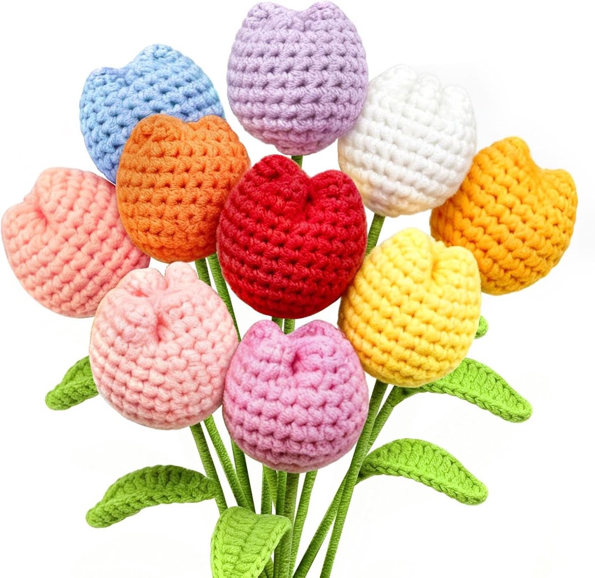 Gehaakte bloemen boeket met kunsttulpen - Perfect als cadeau voor Moederdag, bruiloft of vriendin - Haaknaaldenset en geconserveerde bloemen inbegrepen