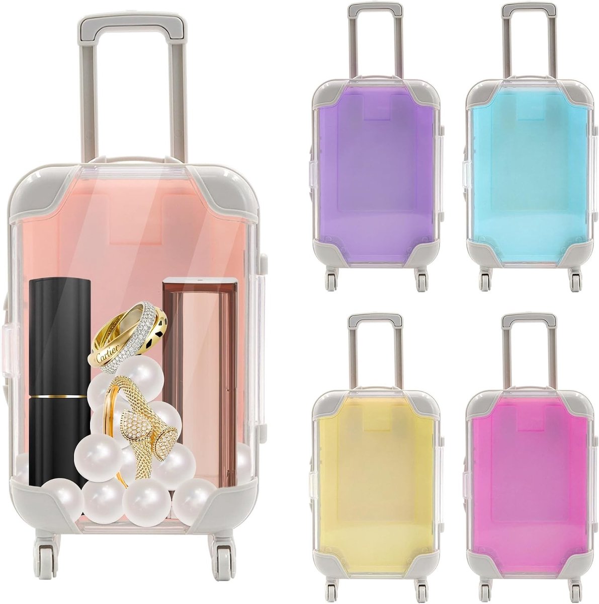 Mini-koffer in verschillende kleuren, doorzichtige opbergdoos voor snoep, valse wimpers en feestgeschenken, ideaal voor bruiloften en verjaardagen