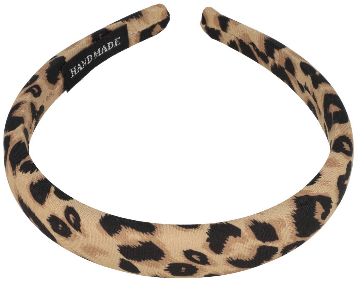 Haarsoires Haarband Diadeem 2cm – Zacht Gevuld – Panterprint Stof – Zwart Bruin - Comfortabel voor Dames & Meisjes - Universele Maat