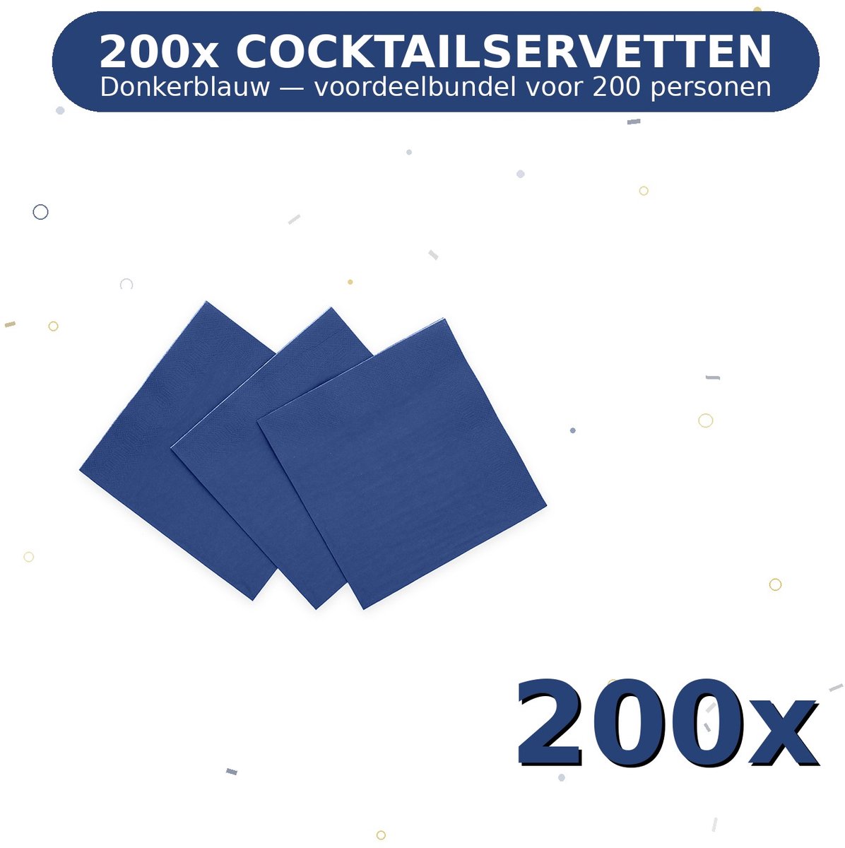 Cocktail servetten 24x24cm FSC Donkerblauw - Voordeelverpakking 200 Stuks voor tot 200 Personen - Feestartikelen