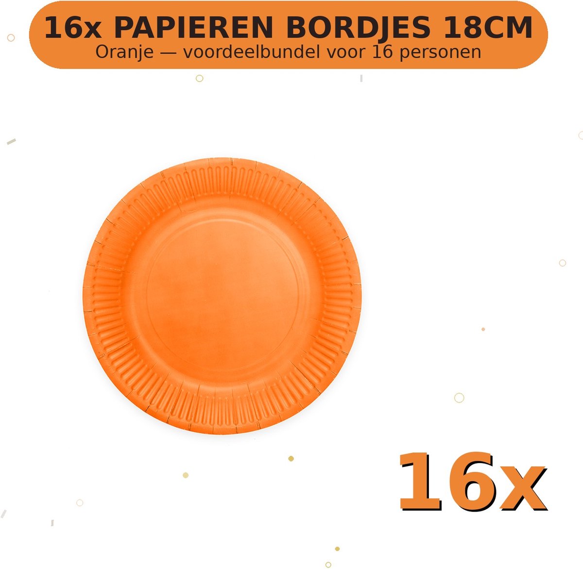 Bordjes 18cm FSC Oranje - Voordeelverpakking 16 Stuks voor tot 16 Personen - Feestartikelen