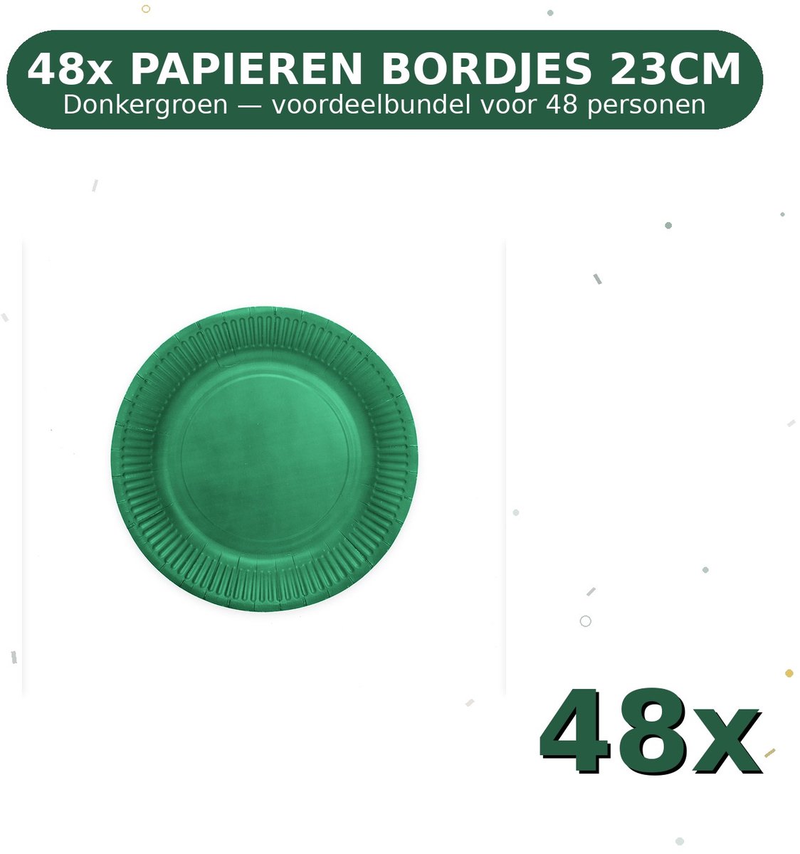Bordjes 23cm FSC Donkergroen - Voordeelverpakking 48 Stuks voor tot 48 Personen - Feestartikelen