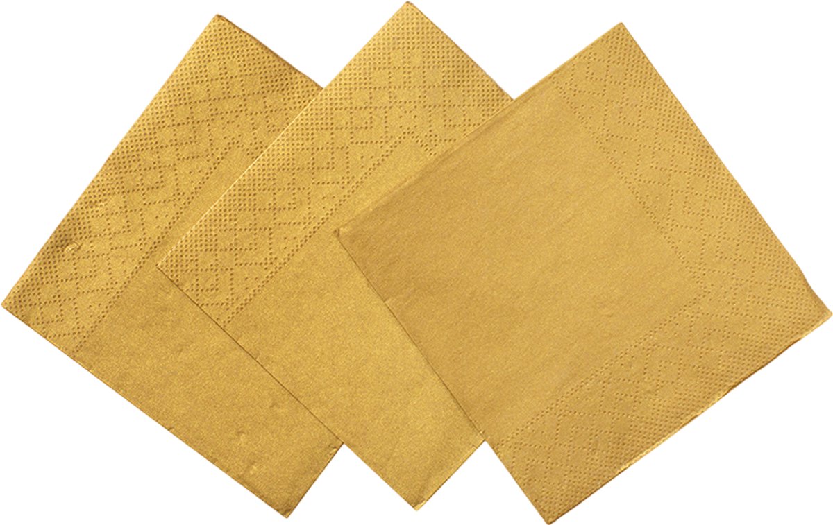 20x Papieren Cocktail servetten 24x24cm 3-laags FSC - Goud - Feestartikelen
