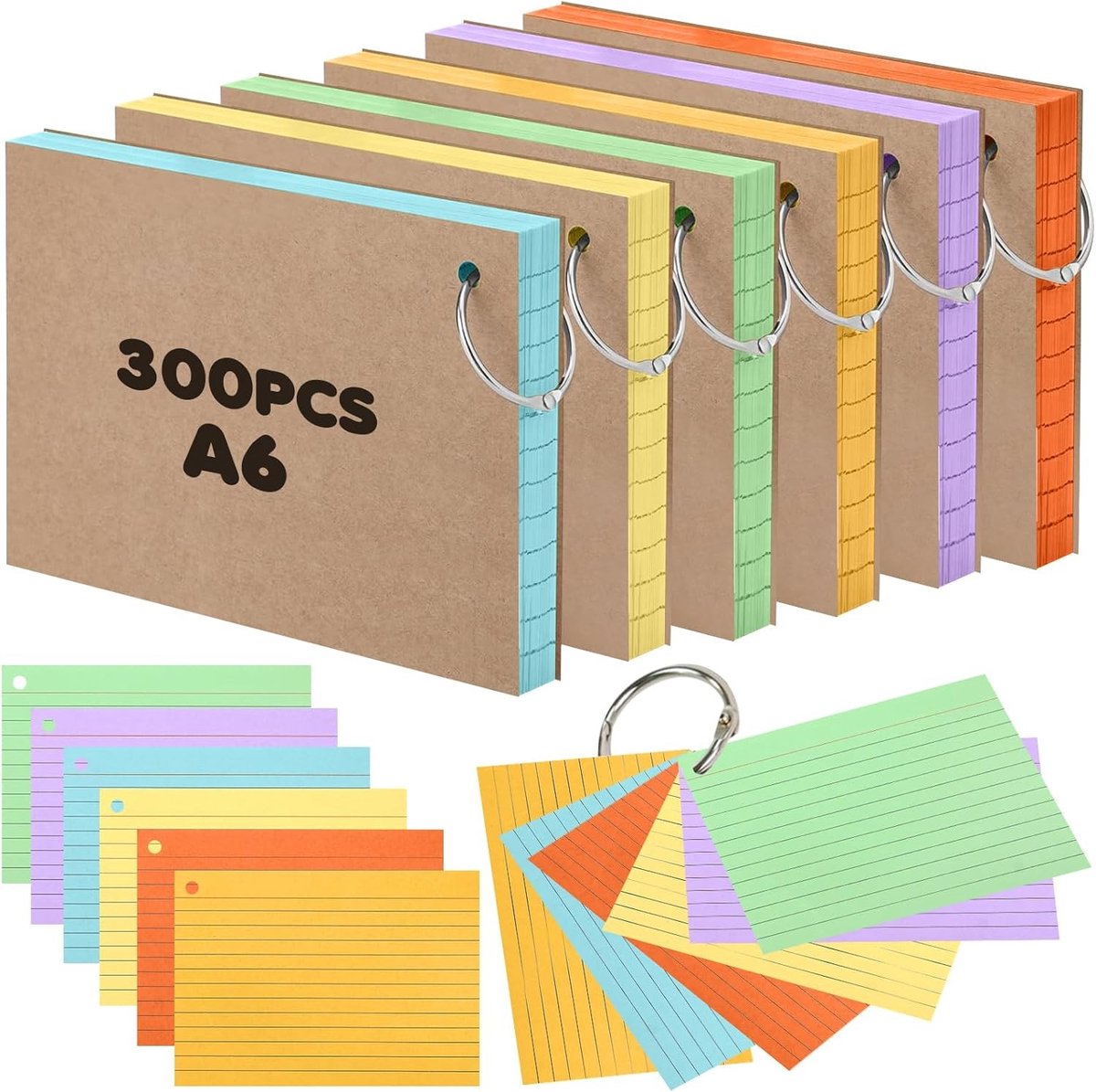 Indexkaarten - Meerkleurig - 10,5 x 14,8 cm - Gelinieerde Papieren Indexkaarten - Voor Notities en Studie