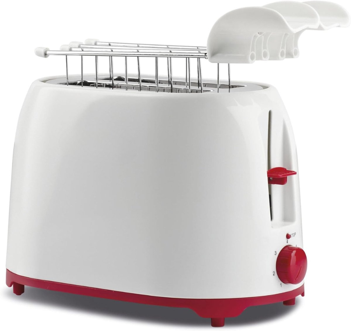 Allvia® Tosti Apparaat Broodrooster - Broodrooster met Tostiklemmen - Tosti Broodrooster - Tangen van Roestvrij Staal - met Kruimelvanger - Wit/Rood - ‎27cm x 17cm x 18cm
