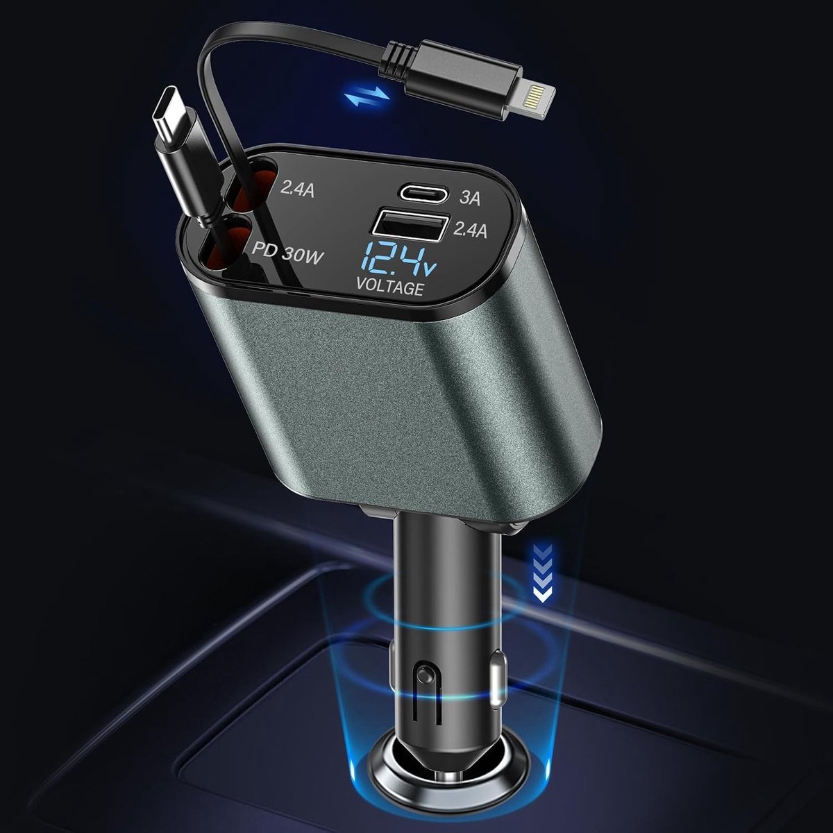 Autolader Sigarettenaansteker USB C - 56W - 4-in-1 Kfz-lader met Intrekbare Kabels - Voor Smartphones en Tablets