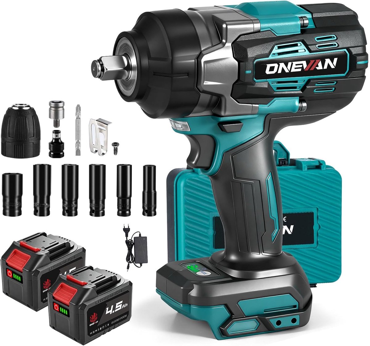 ONEVAN Cordless impact wrench 1700Nm, 1/2" brushless cordless impact wrench electric with 2 4.0Ah batteries and fast - ShopVlot