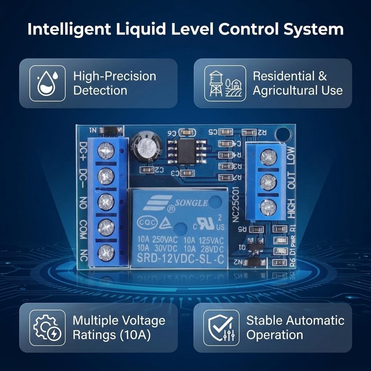 Water Level Controller Module 12V Automatic Liquid Level Sensor Relay Board for Pump Water Supply System with Level - ShopVlot