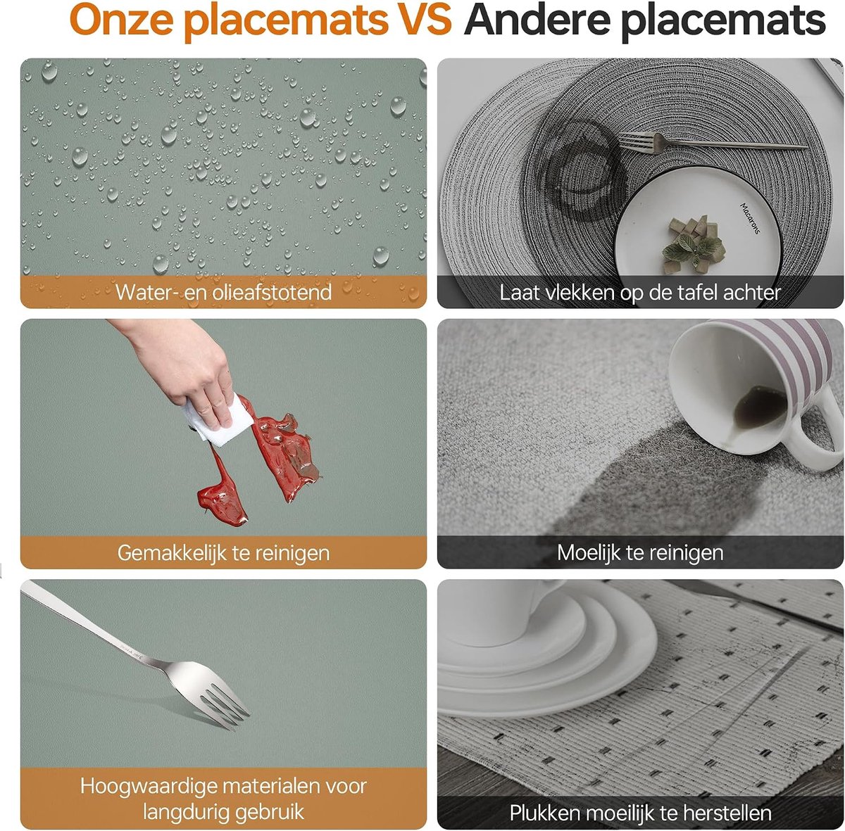 Placemats afwasbaar 6 stuks - kunstleer - duurzaam en waterdicht - ideaal voor thuis en kantoor - ShopVlot