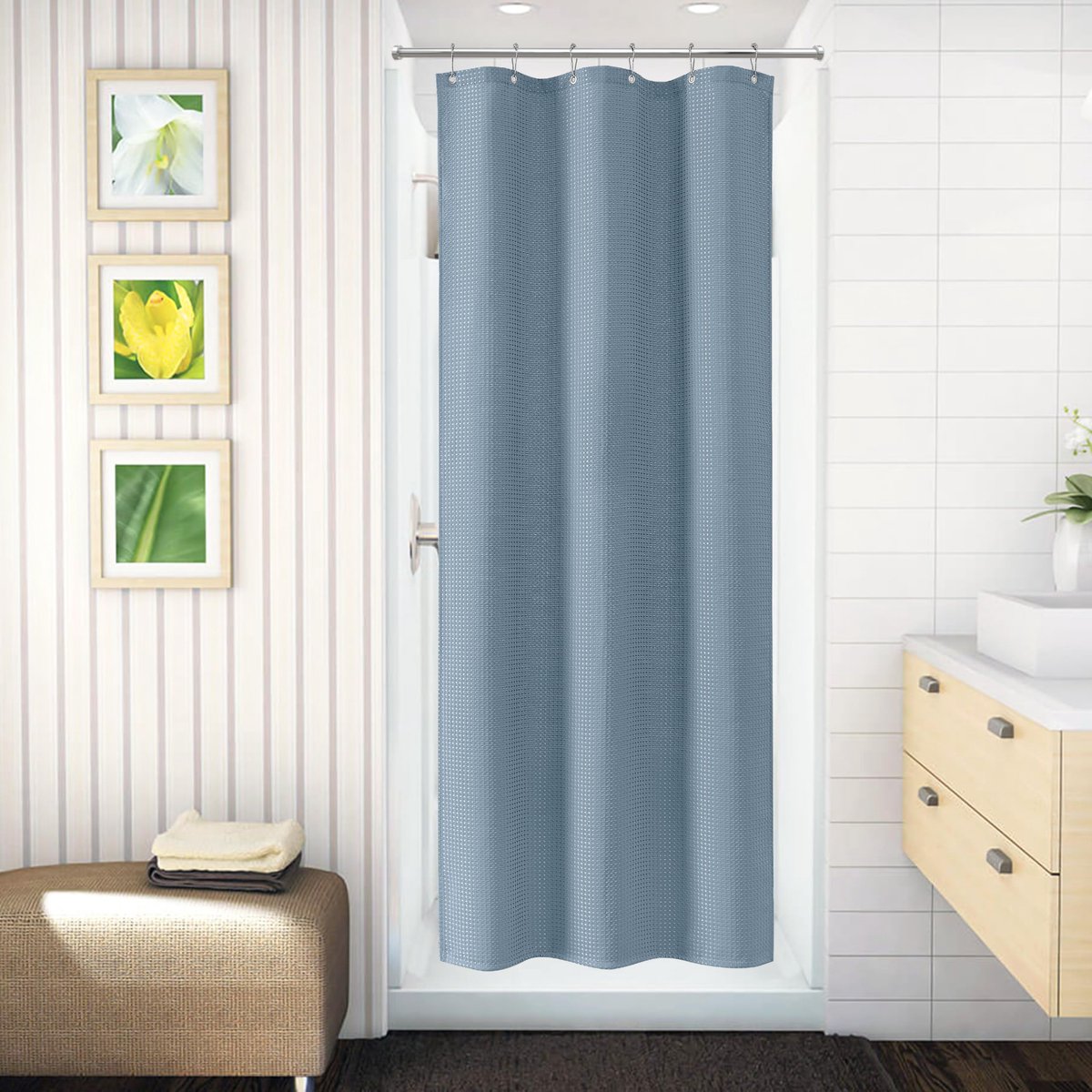 Douchegordijn 92 x 182 cm - Wafelstof Waterdicht - Metalen Ringen - Anti-schimmel voor Douchecabine - ShopVlot