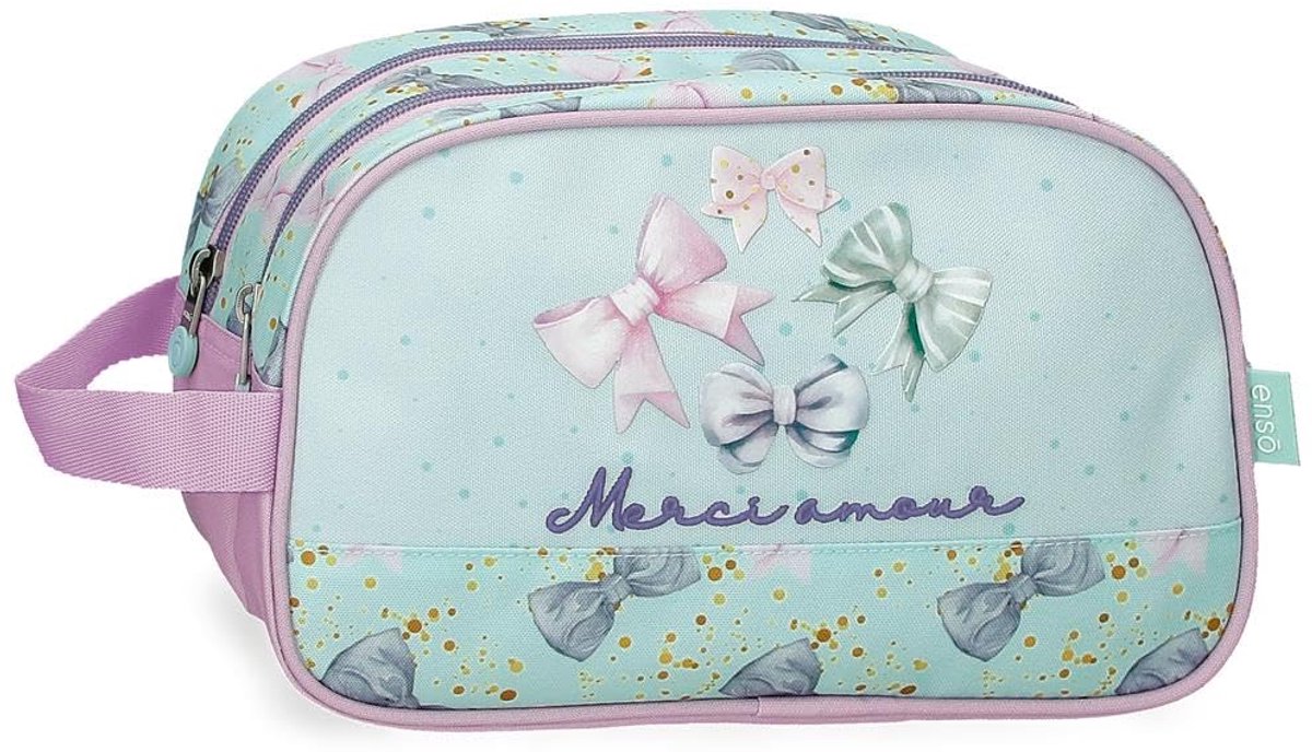 Toilettas met twee vakken 26 x 16 x 10 cm - groen polyester - aanpasbaar - ideaal voor make-up - ShopVlot