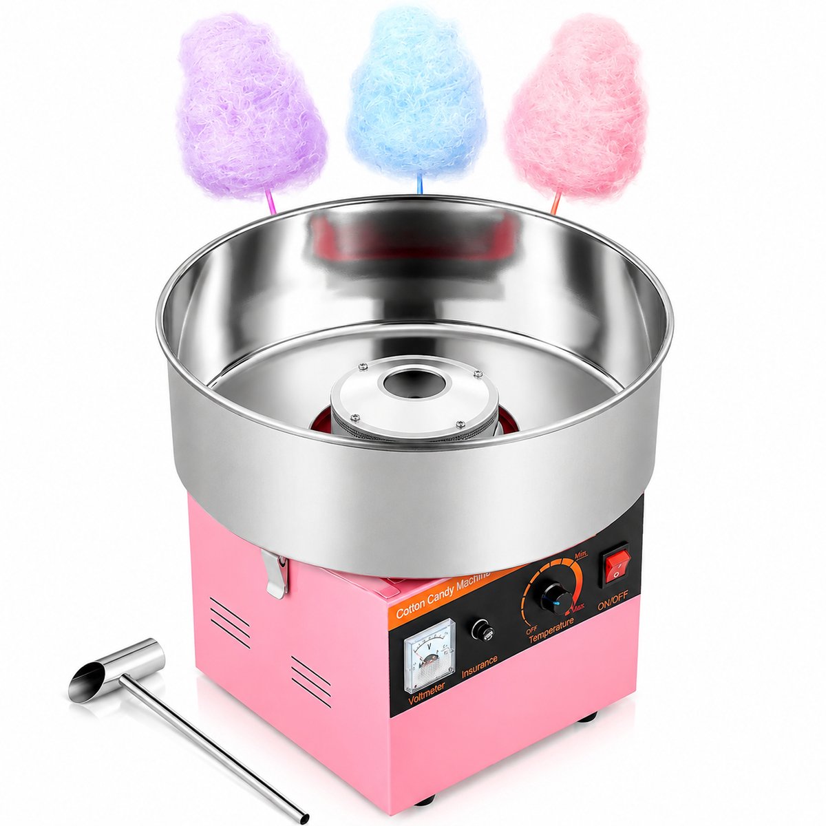 DPLUNIQ Suikerspinmachine - Suikerspin - Feest - Snoepautomaat - 1000W - Diameter 38cm - 25x25x34cm - 4.85kg - 105g Suiker - Roze/Zilver