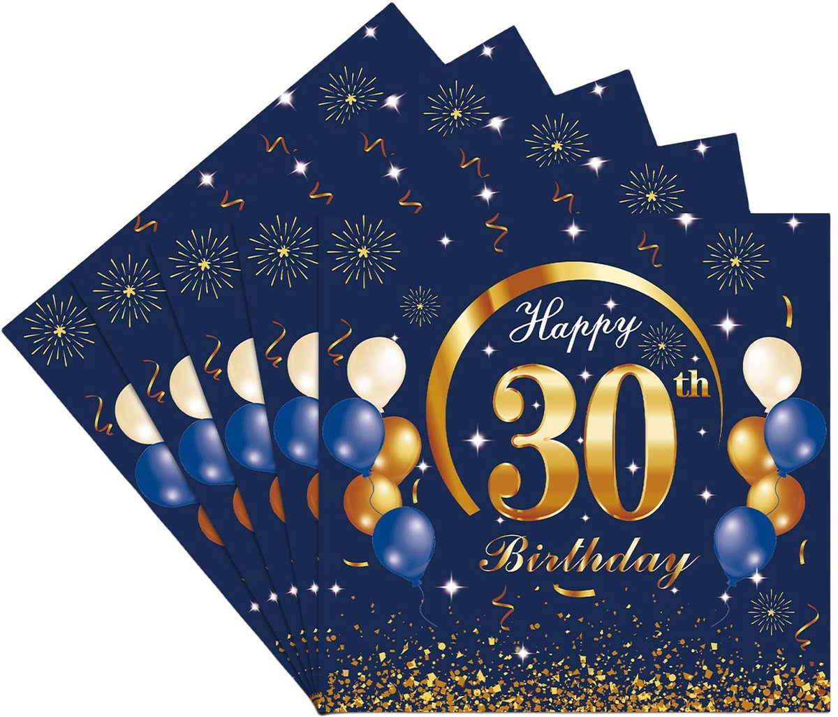 Servetten 30e verjaardag - Papieren servetten - Blauw - Decoratie voor feest - ShopVlot