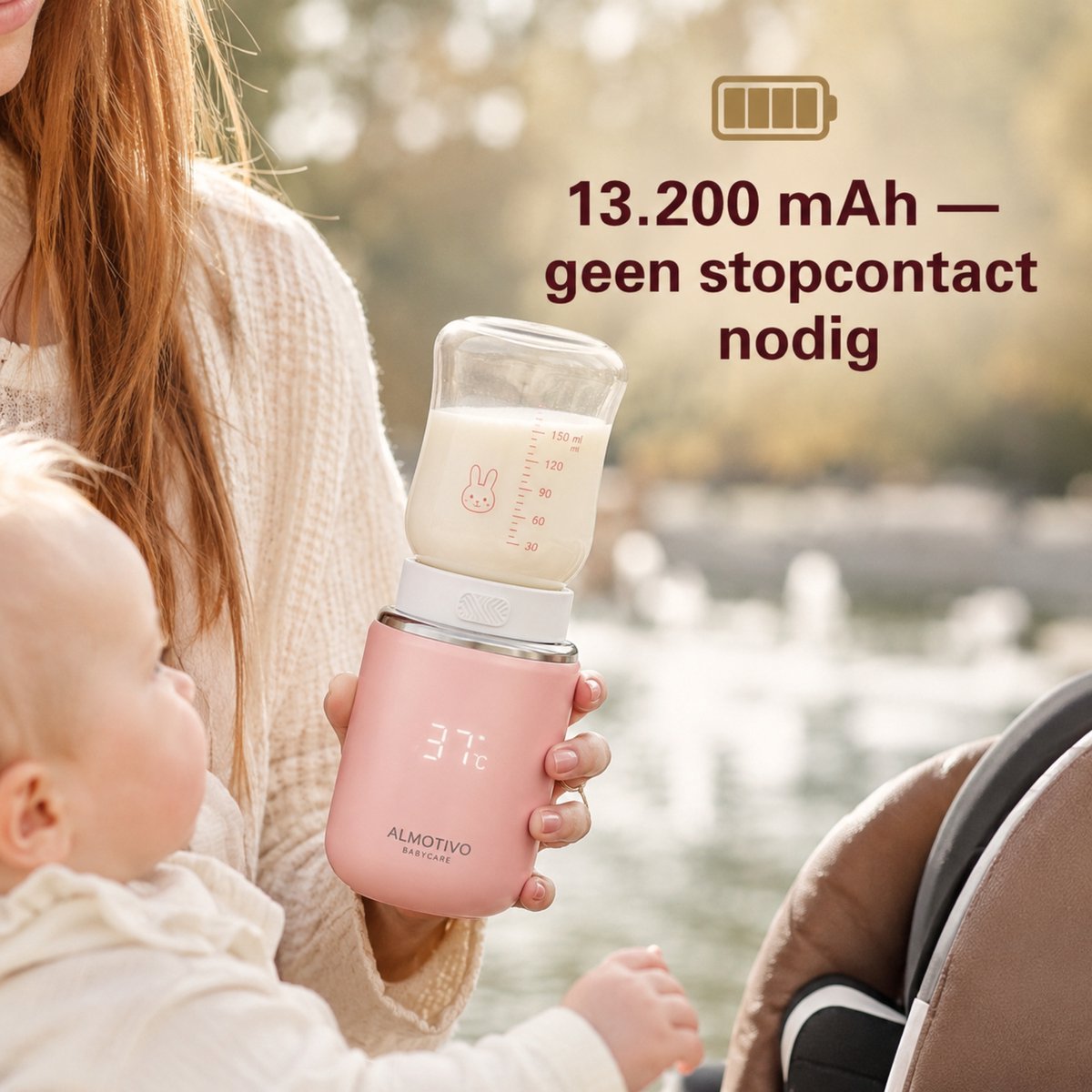 Almatni Almotivo baby care - Baby flessenwarmer Onderweg - Draadloos, Draagbaar, 13.200mAh, 5 Min, Volledig Gecertificeerd, Veiligste Keuze Voor Je Baby thumbnail 4