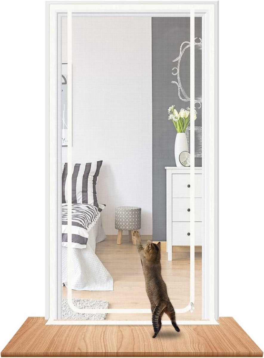 Kattenrooster voor deur 90 cm x 210 cm - wit - isolatiedeurscherm - voorkomt lekkage van katten - ShopVlot