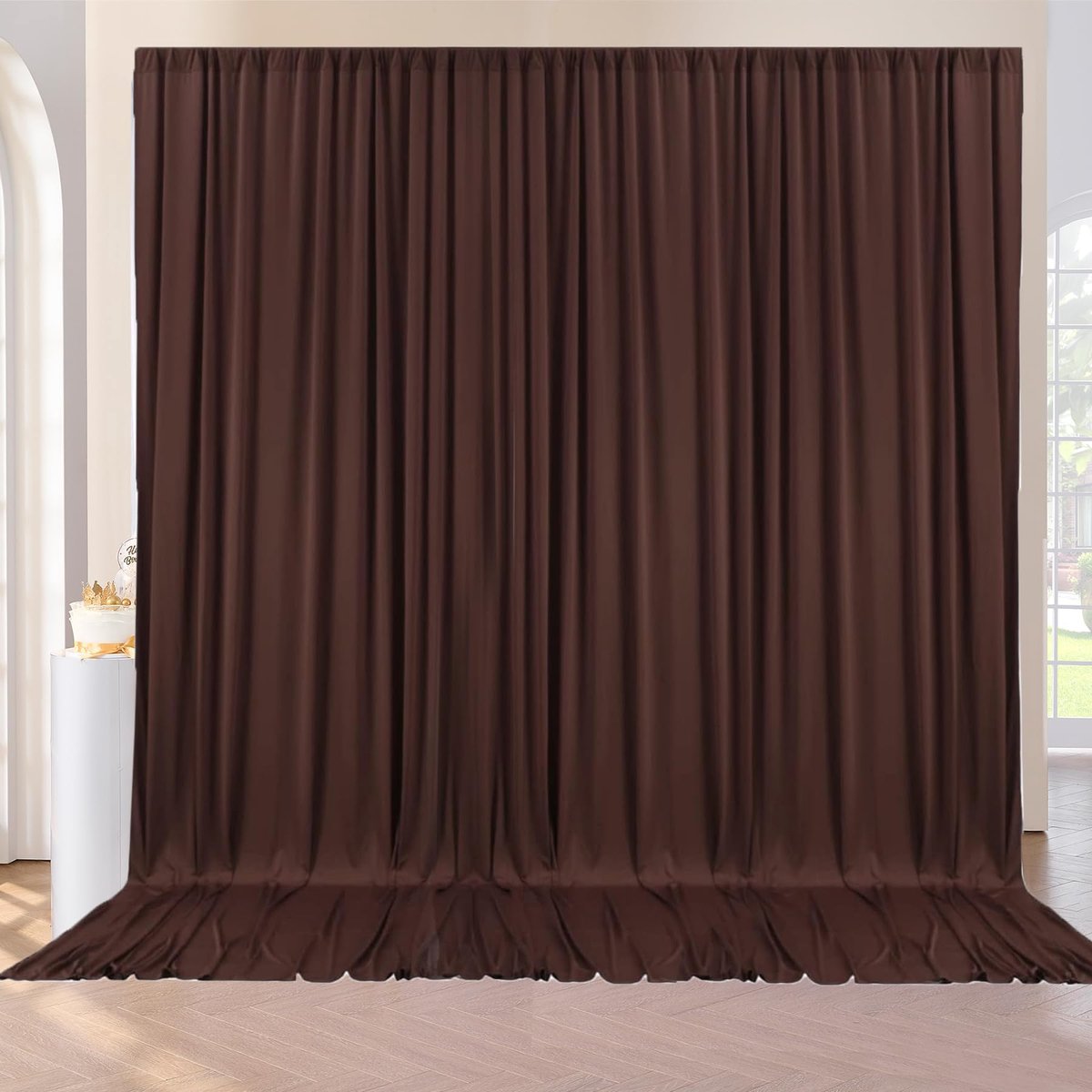 Bruin gordijn 3x3 m - polyester feestachtergrond - decoratief voor bruiloft of babyshower - ShopVlot