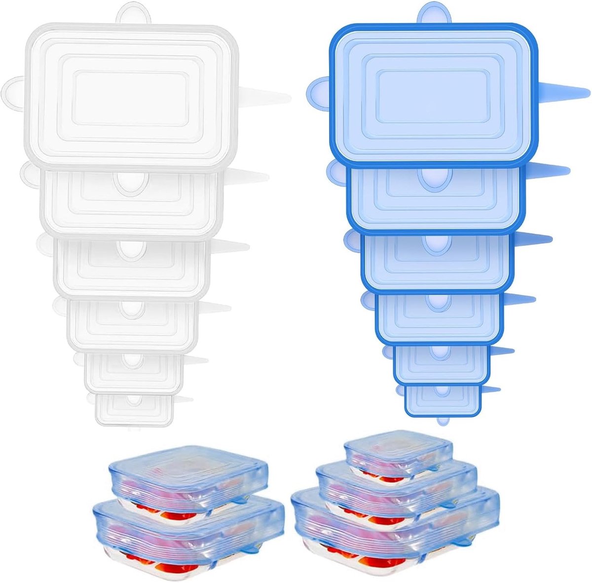 Set van 12 Verstelbare Siliconen Deksel voor Keuken Herbruikbaar Elastisch BPA-vrij Diverse Maten voor Glazen, Schalen en Bekers