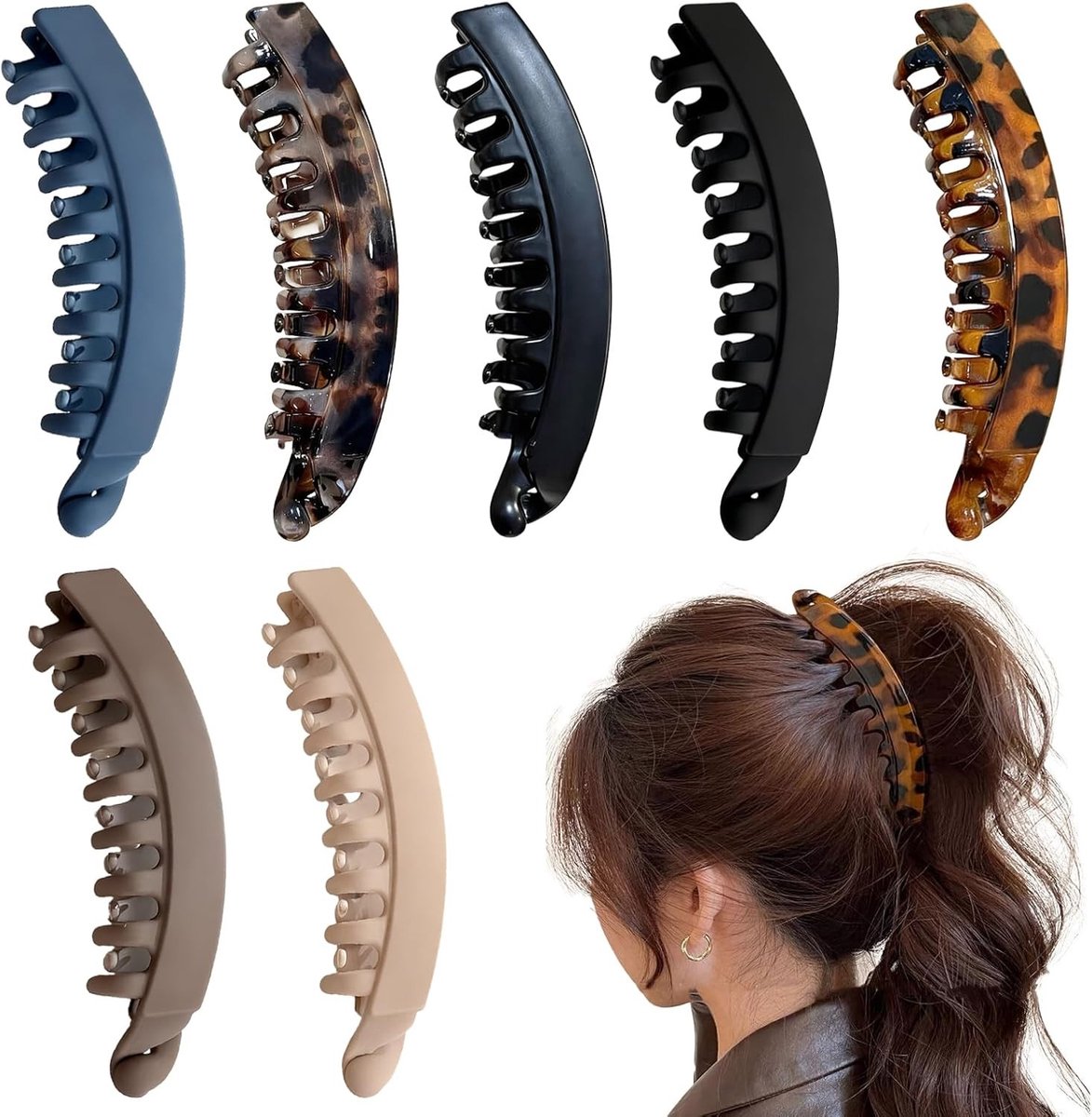 Set van 7 Bananen Haarclips voor Dikker Haar, Sterke Grip voor Ponytails, Franse Haaraccessoires voor Dames en Meisjes