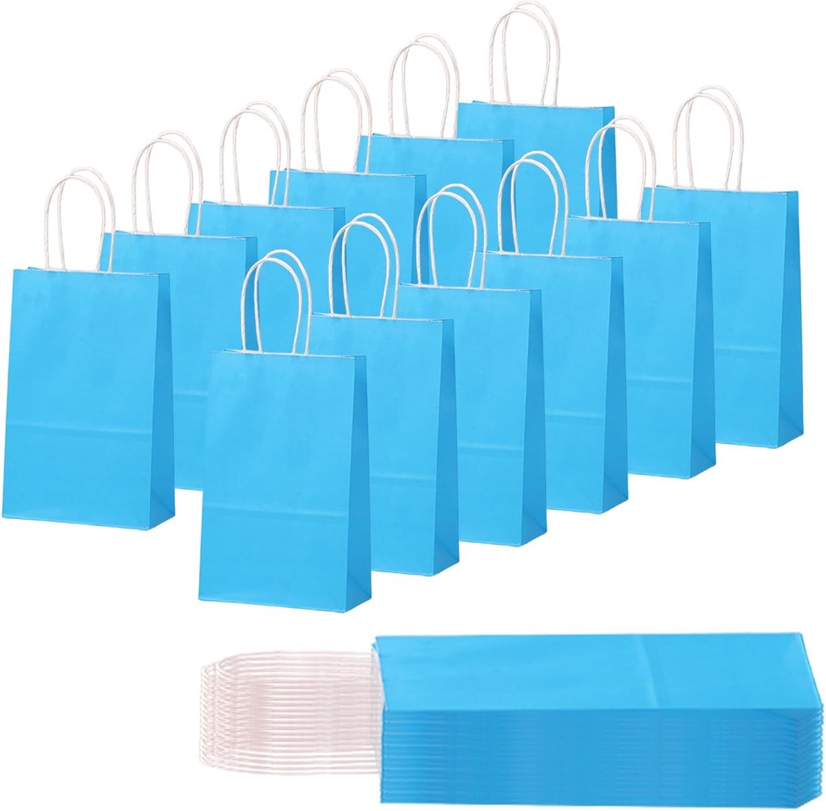 Kleine babyblauwe cadeauzakjes - 30 stuks kraftpapier party bags met handvatten voor kinderen, goed gevuld met lekkernijen, perfect voor feestjes, kerst en bruiloften
