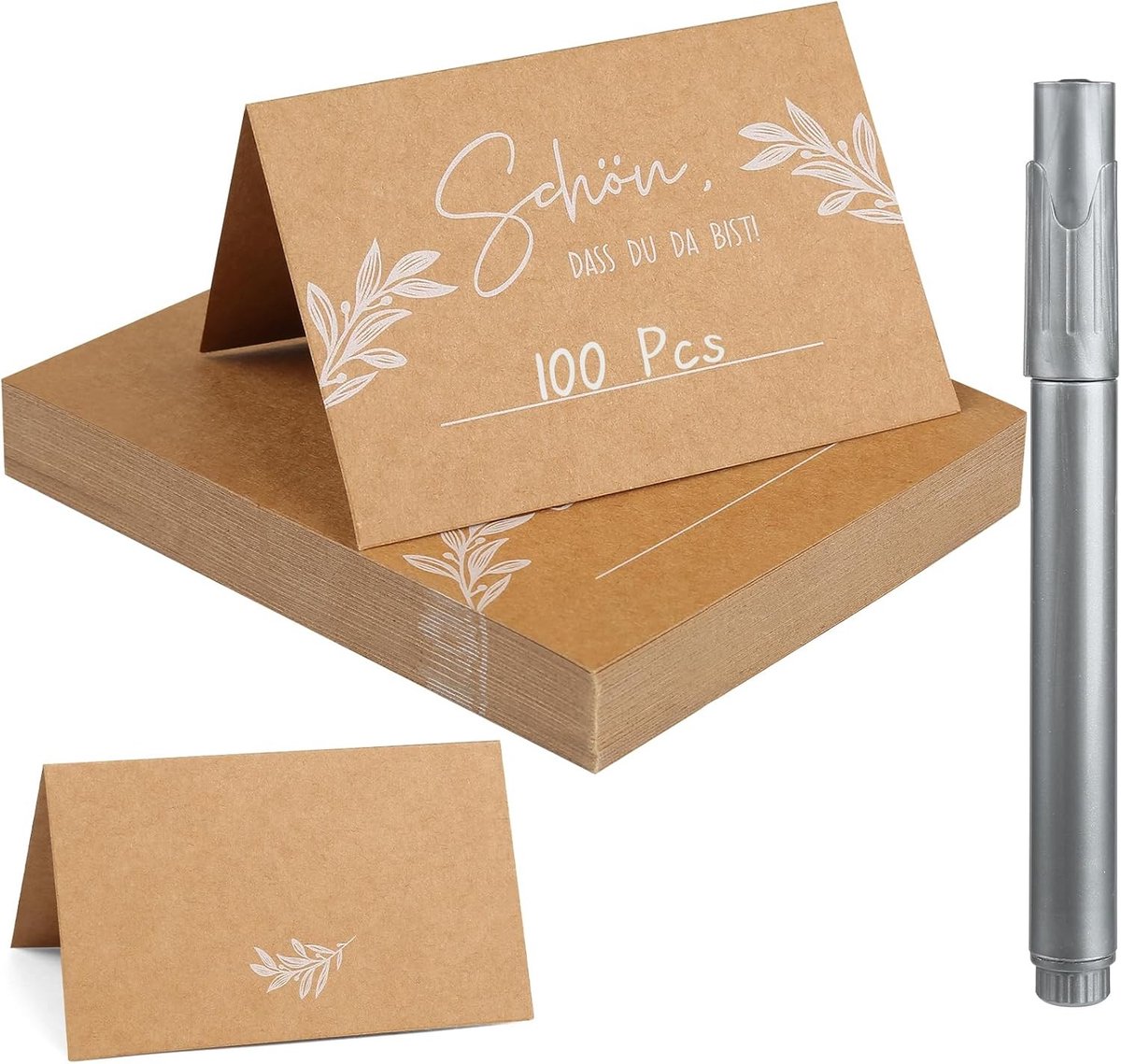 Set van 100 Tafelkarten van Kraftpapier 110 × 85 mm met Marker, Perfect voor Bruiloften, Verjaardagen en Feestjes